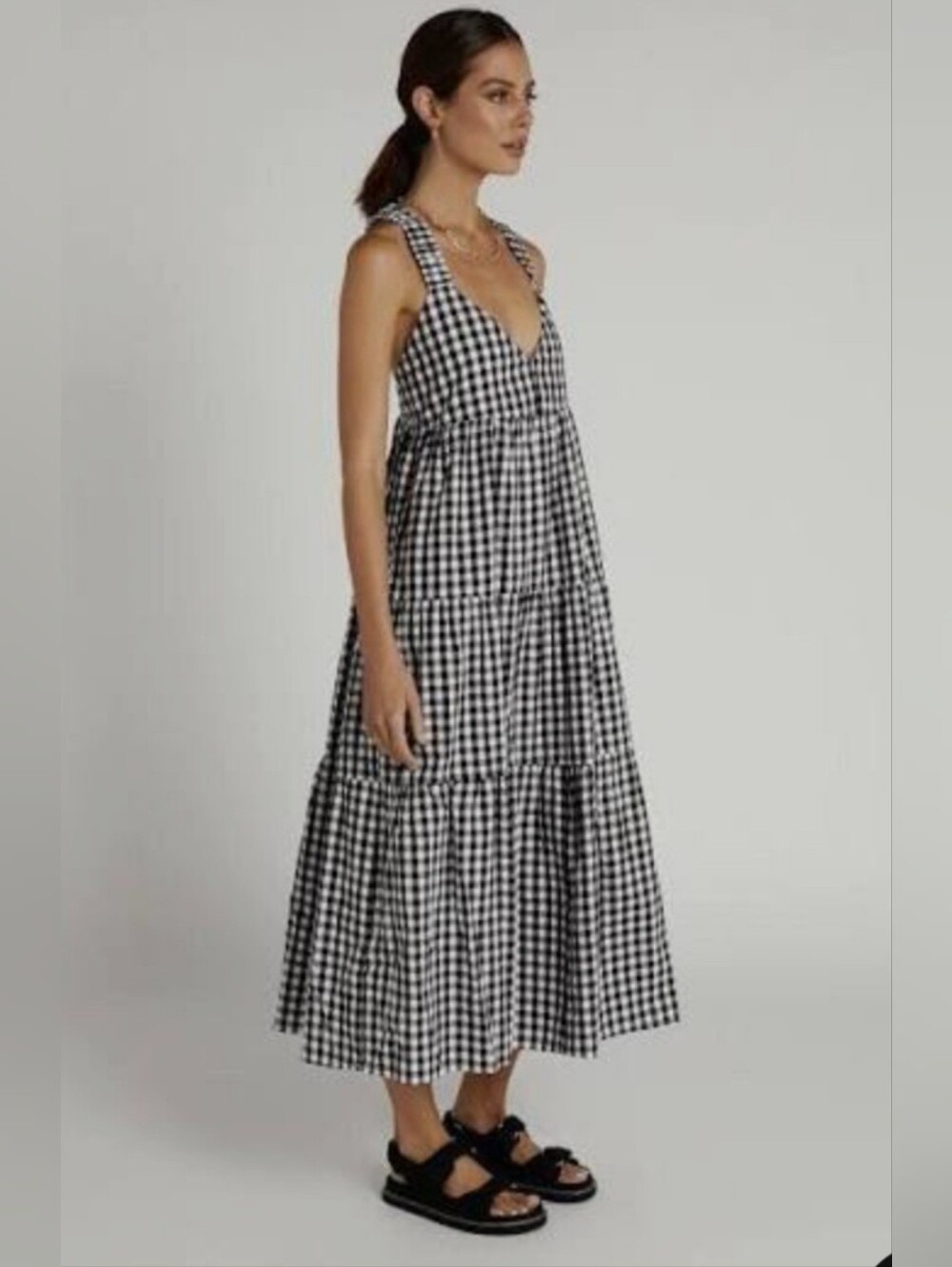 DISSH August Gingham Midi Dress Black and White Size AU 8 US 4 Small
